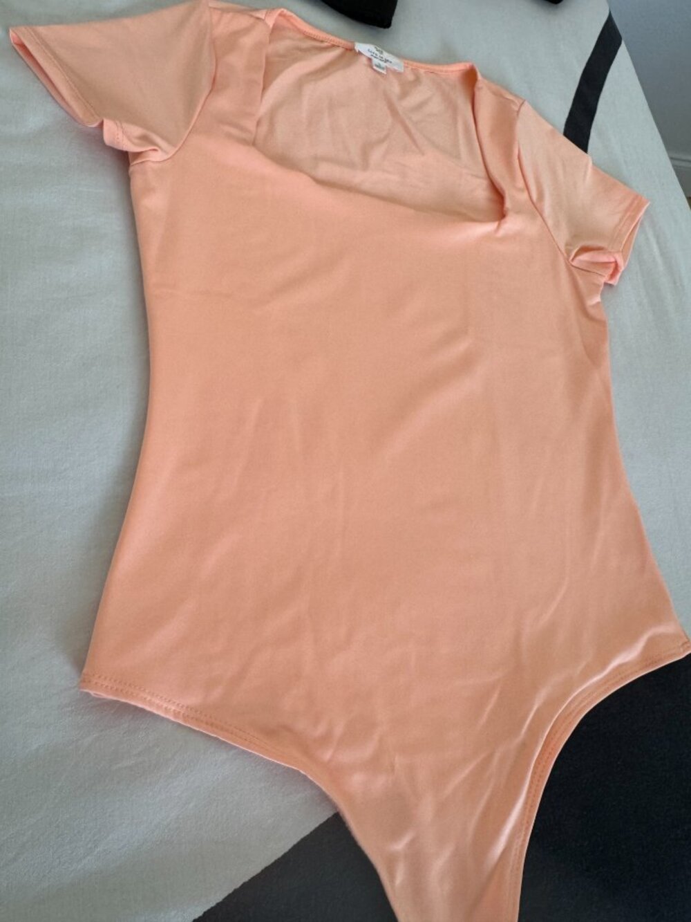 Living Doll Peach Square Neck Bodysuit Short Sleeve Top Sz L - Picture 4 of 5